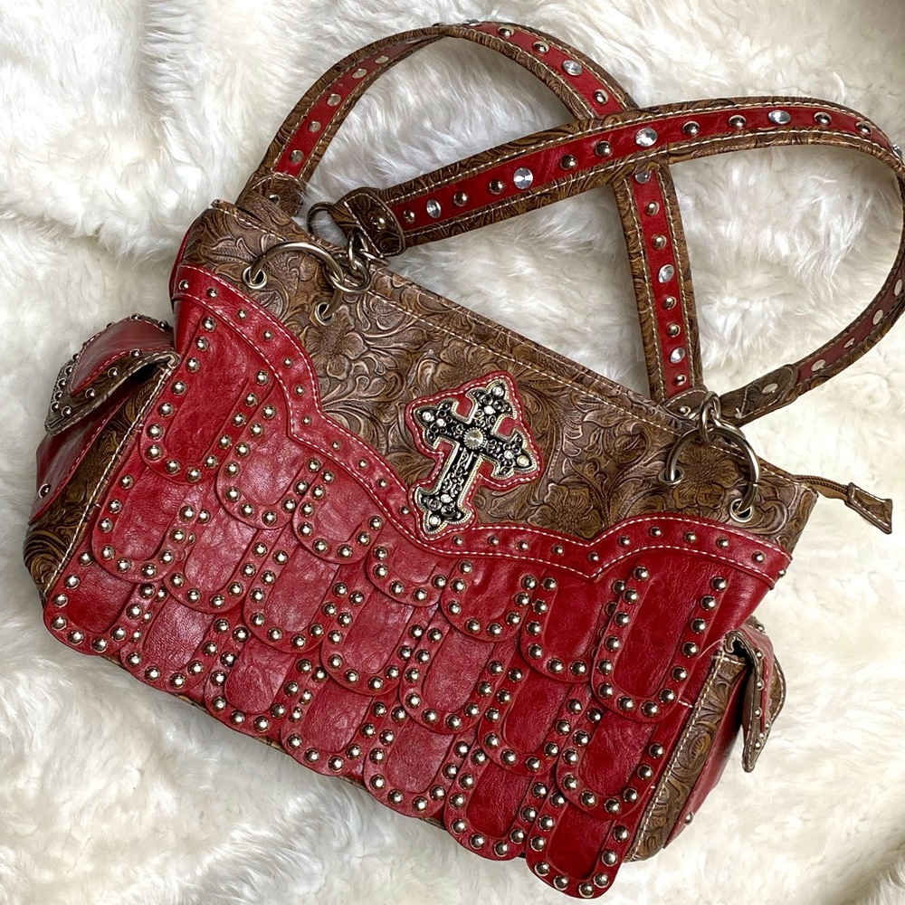 Vegan Leather Red Cross Handbag